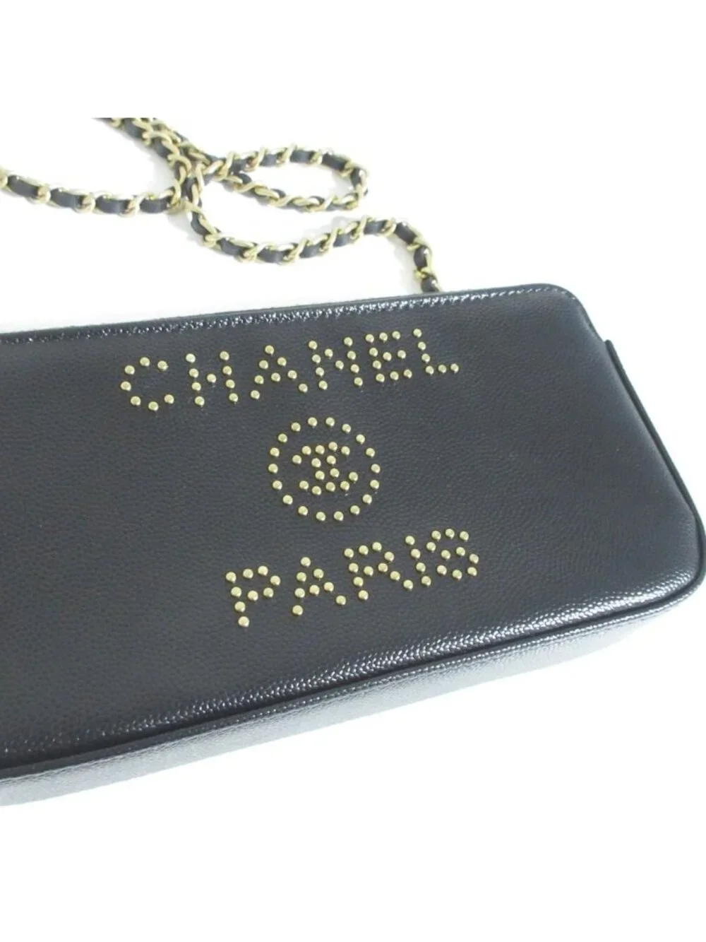 Chanel Deauville Caviar Leather Chain Wallet Shoulder Bag Black